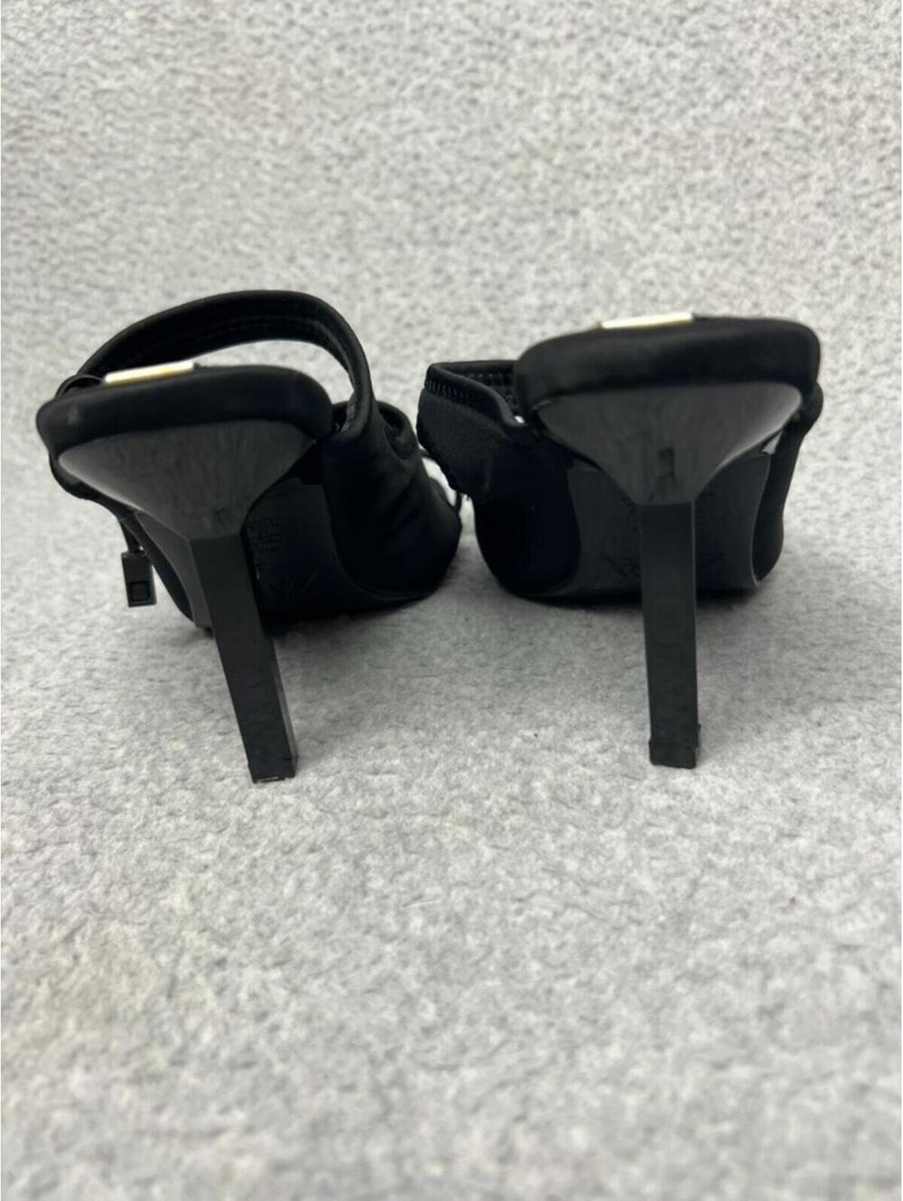 Zara Heels Neoprene Sandals size 5.5 Black Square Toe Block Heel Minimalist Chic - Picture 3 of 5